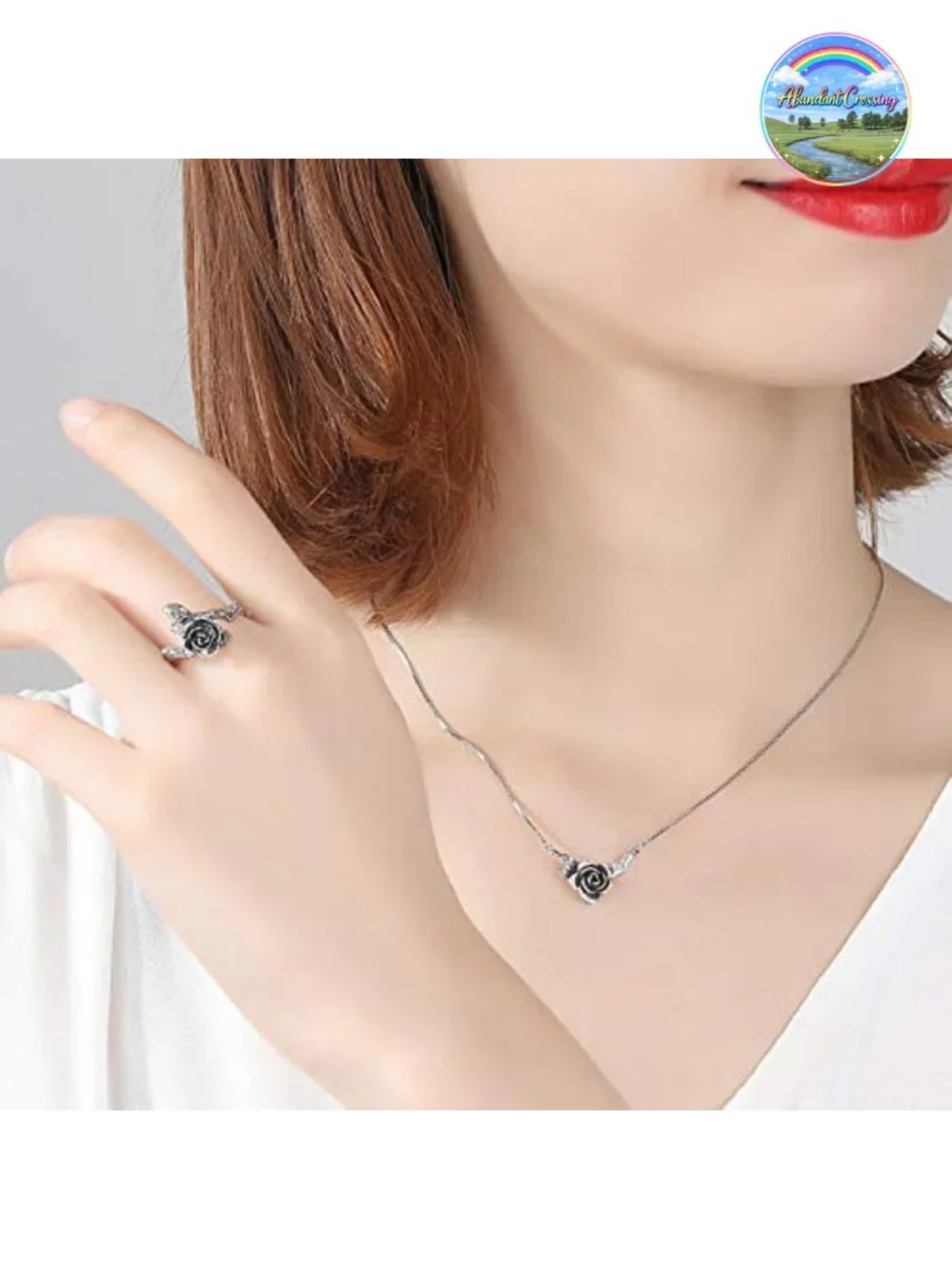 925 Sterling Silver Rose Flower Pendant Necklace